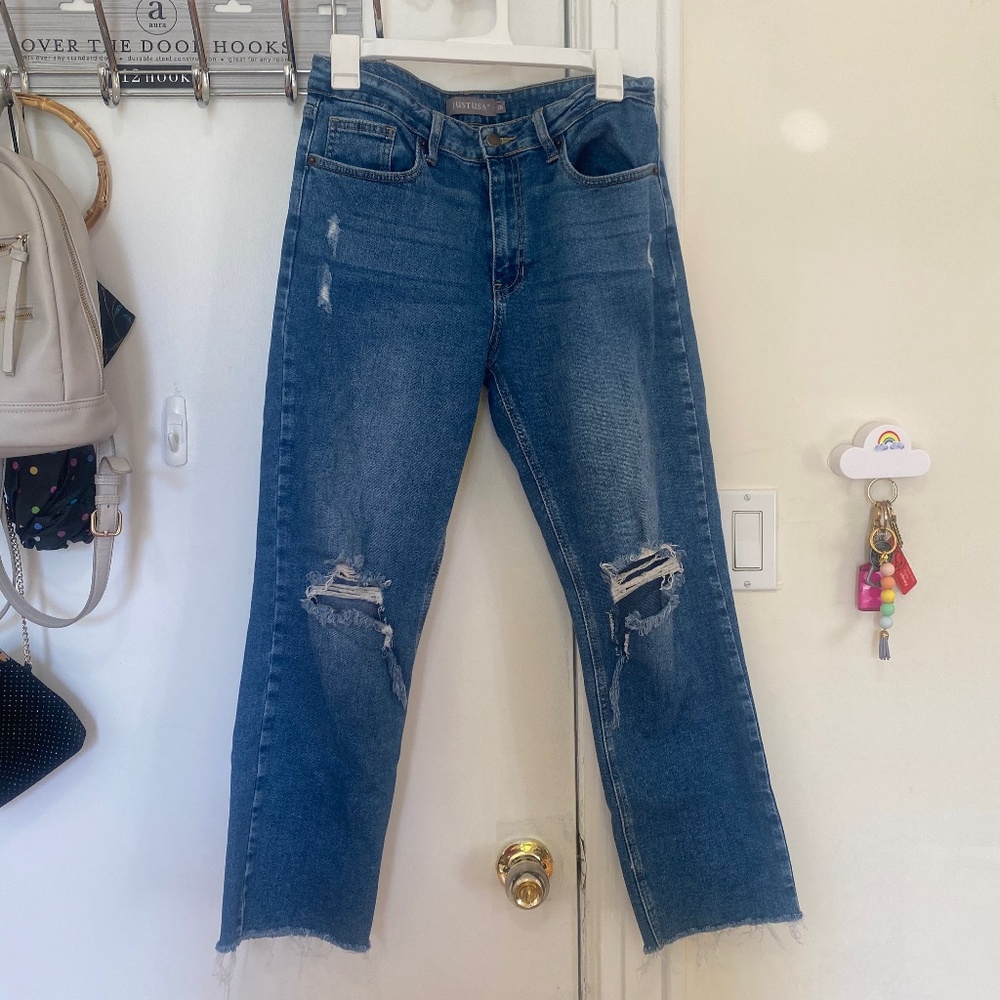Mid rise straight leg jeans
